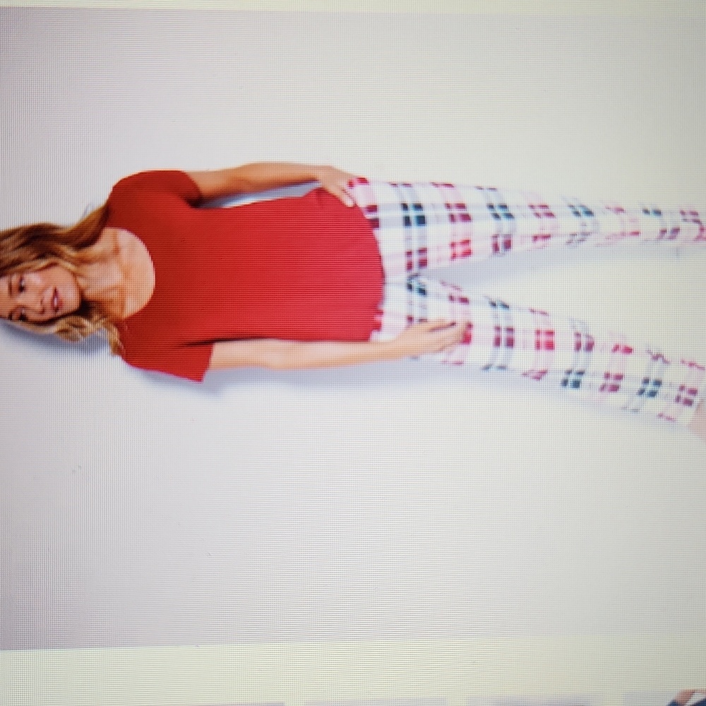 Soma NWT Women's PJ Set Cool Nights Short Sleeve Long Pants Size S Red Plaid.